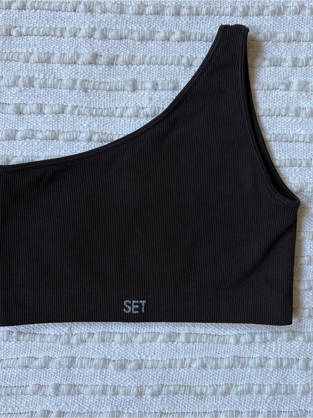 SET Active Chocolate Brown One Shoulder Ribbed Workout Athletic Bra Top Medium